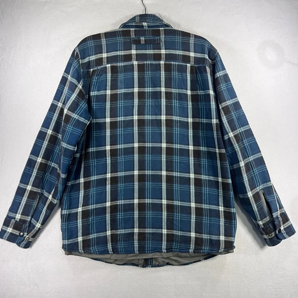 Distressed Woolrich Mens M Blue Plaid Quilted Flannel Shirt Jacket Snap‎ Front